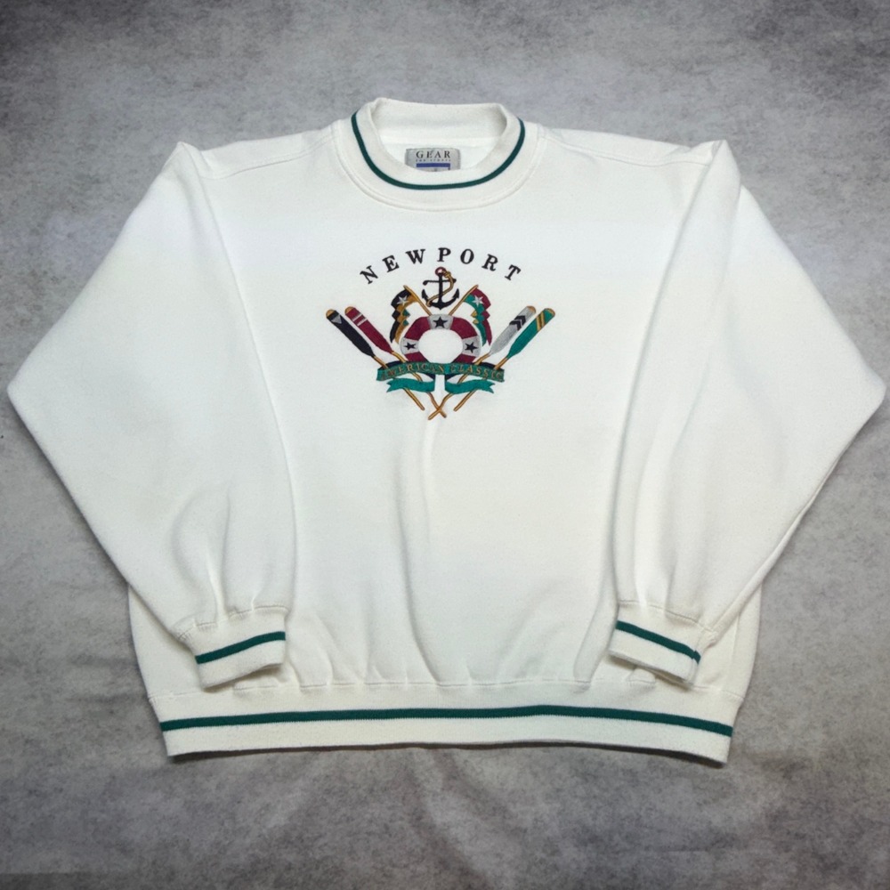 Vintage Newport American Classic Golf Sweatshirt Embroidered White Mens L 90s